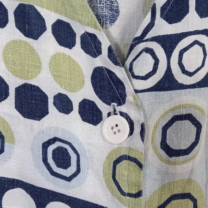 热卖 COTTON by Marc Ware 女式 S 码圆圈 100% 亚麻 V 领纽扣衬衫上衣 — 第 3/4 张图片