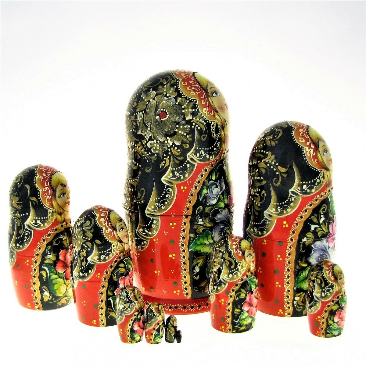 10 Poupées russes H27 peint main signé Matriochka Nested Doll Matrioshka Gigogne