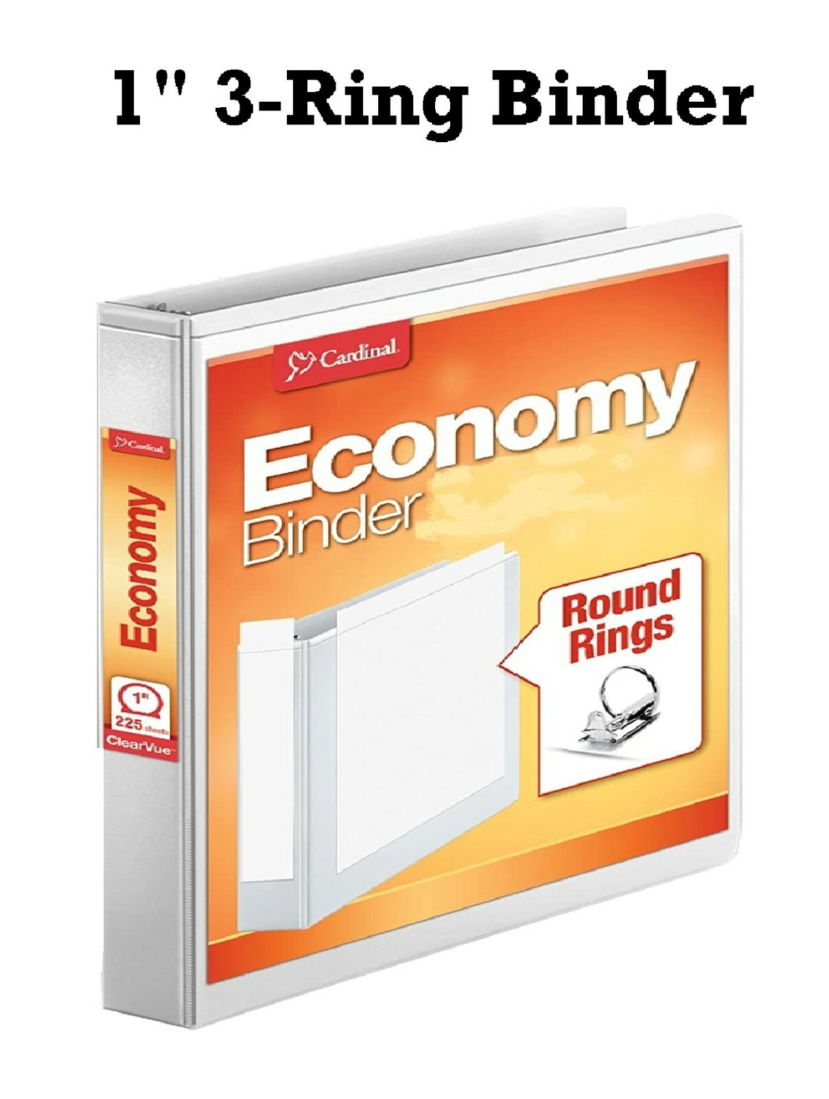 Cardinal Economy 3Ring Binders, 1", Round Rings, Holds 225 Sheets
