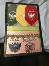1940's Set of 4 US Army Hankies in a 12" x8" Glass Cover Case theme "Mother" NIB