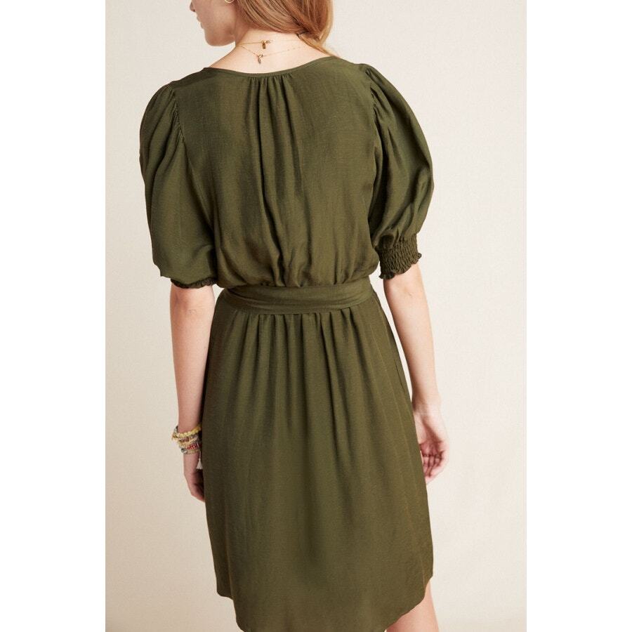 anthropologie green shirt dress Anthropologie Moss Green Nicole Puff Sleeve Shirt Dress