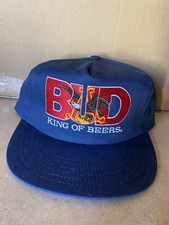 Vintage 80s 90s King Of Beers Budweiser Bud Flatbill Snapback Hat NEW UNWORN