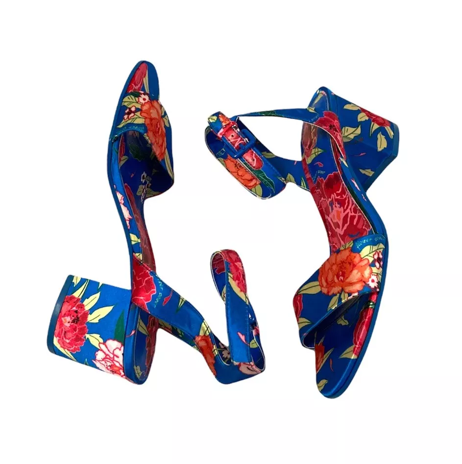 Aldo Lolla Size 7 Block Heel Satin Floral Sandals