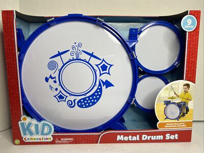 Kid Connection Meal Drum Set Sticks, 3 Drums, Cymbal, Foot Pedal & Stool FreeS&H