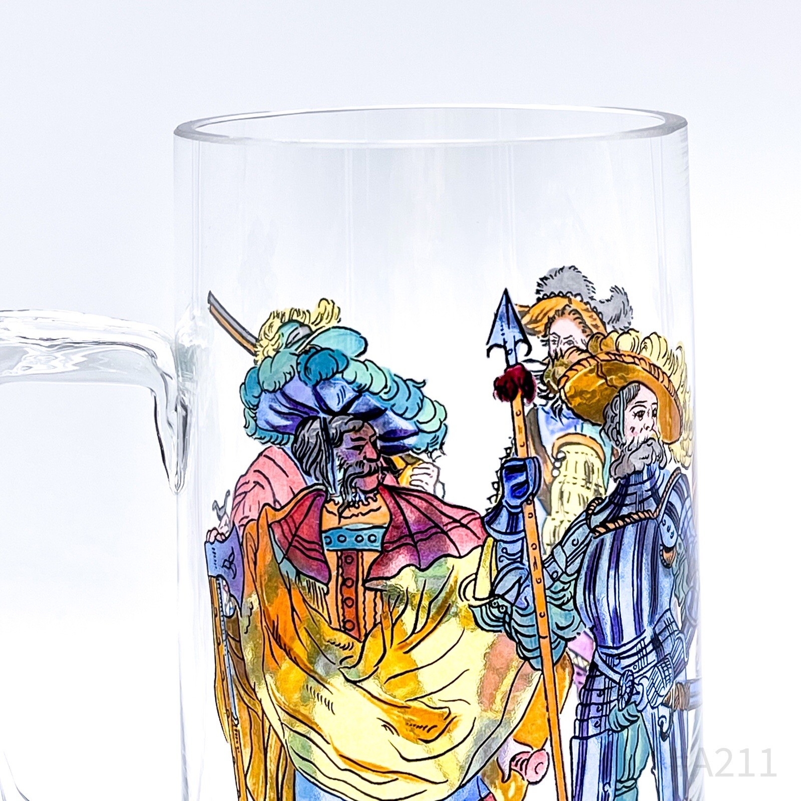 Vintage Crystal Glass Beer Mug with Motif Landsknechte Handblown 17cm