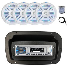 Pyle Marine Radio,Spa Bezel,Adapter,Antenna,Wire,4x 6.5'' 150W LED White Speaker