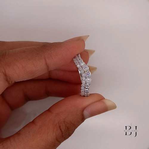 2 CT Moissanite Round Cut Excellent Eternity Wedding Band Solid 14K White Gold - Picture 7 of 16