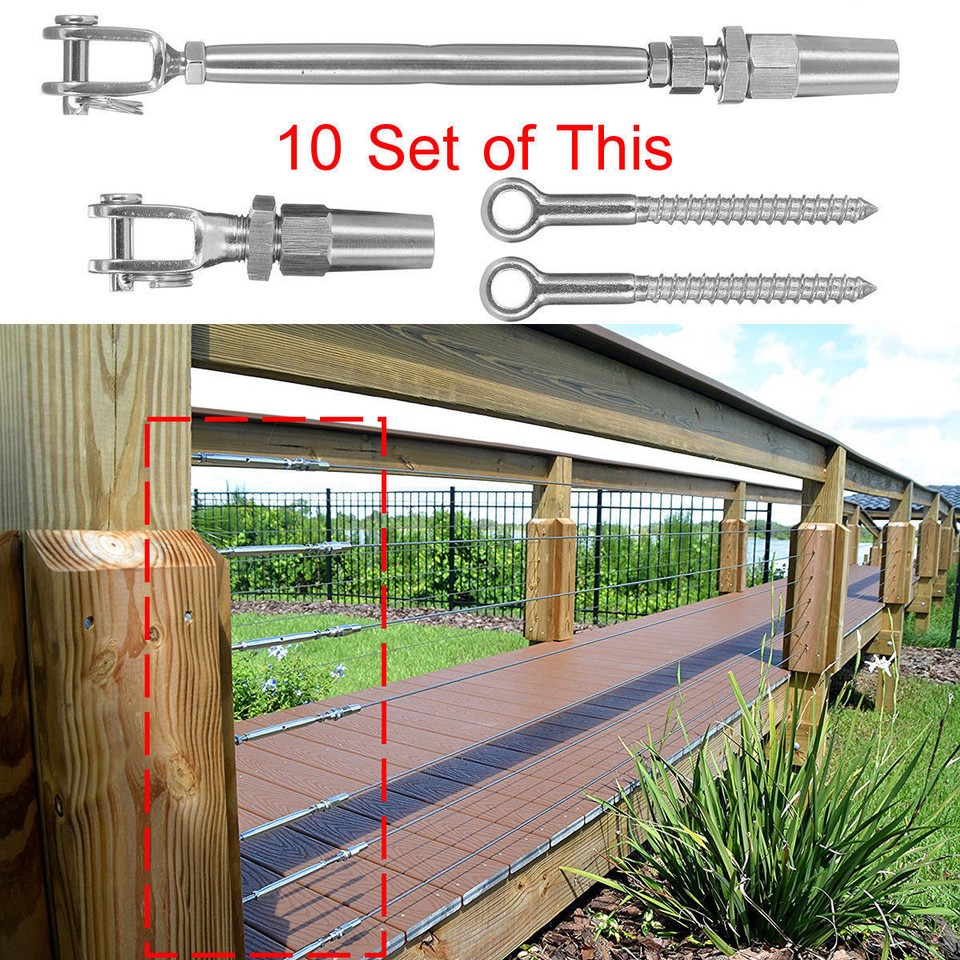Lot De 10 Tendeurs Rapides En Acier Inoxydable 316 Pour Garde-Corps Câblé 1/8" - Installation Facile