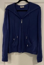 St John Women Sport Blue Essentials Zip Up Knit Hooded Jacket W/side Pockets