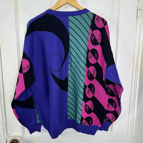 St Croix Knit Sweater Mens Large Neon Colorblock Abstract 90s VTG Cosby Coogi - Picture 3 of 8