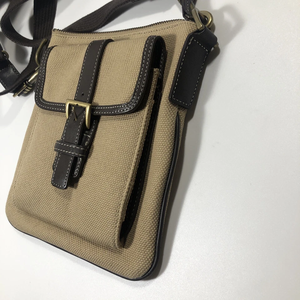 Bolso de mano Eddie Bauer de lona tostada de cuero con cremallera Bolso Bandolera Correa para el hombro en muy buena condición Foto 4 de 4