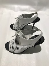 Balenciaga Sandals 40 Mules Booties Heels Caged White Lace Up Lattice Laser Cut