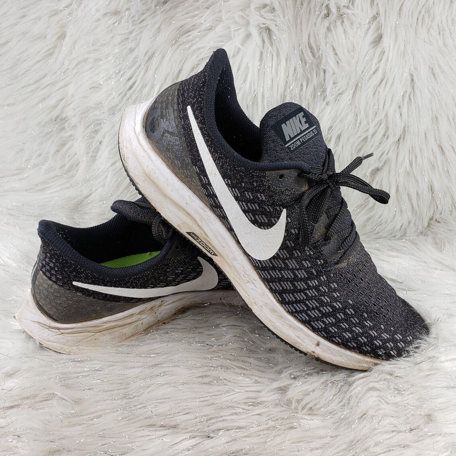 NIKE ZOOM PEGASUS 35 942851-001 Black White Running Shoes Mens Size | eBay