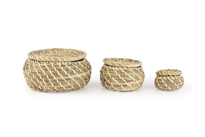 IKEA ''FRYKEN'' Korb mit Deckel 3er-Set aus Seegras, handgemacht