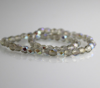 Black Diamond Grey AB - 50 3mm Faceted Round Fire Polish Czech Glass Beads