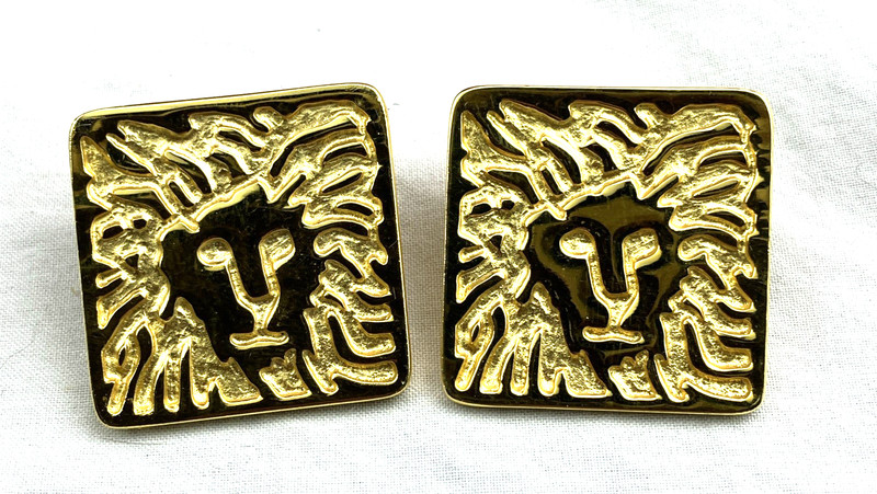 Anne Klein Vintage Square Lion Earrings Signature