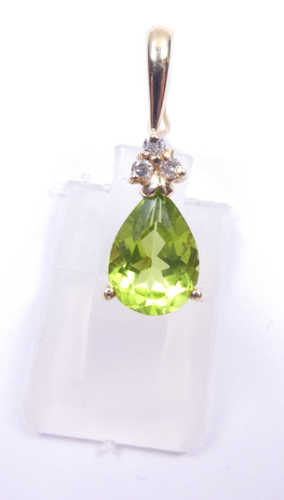 Pendant Peridot and Diamond 9 carat yellow gold - Picture 6 of 6
