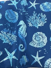 4yd DSN  04819 Cotton Fabric Navy Blue Nautical Seahorse Nautilis Shells Coral