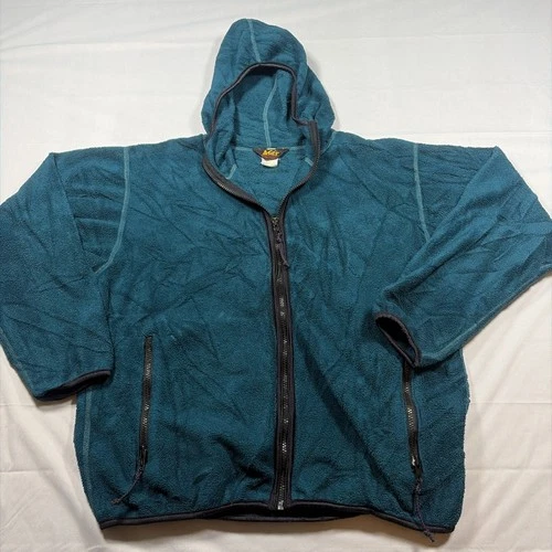 REI Jacket Mens XL Green Full Zip Fleece Hooded Vintage 90s Dark Forest  - product listing photo