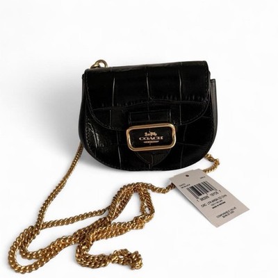 Coach Black Crocodile Embossed Mini Morgan Crossbody Bag Gold