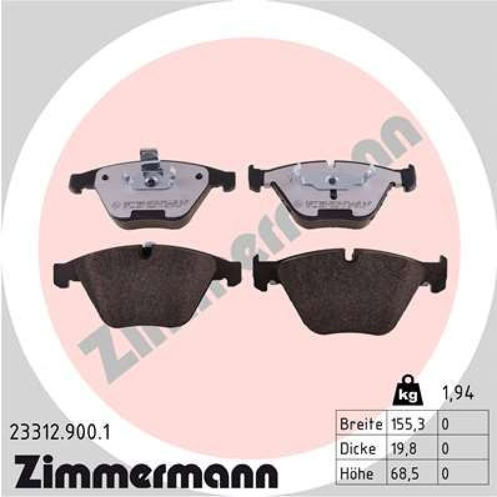Zimmermann 23312.900.1 Bremsbelagsatz für Scheibenbremse Bremsbelagsatz