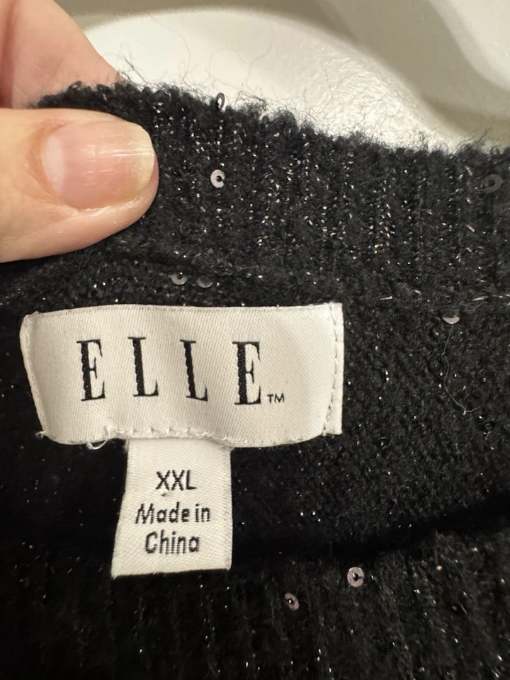 ☆ Suéter Pullover Tejido Manga Larga Elle Para Mujer Talla XXL Negro Lentejuelas Foto 3 de 4
