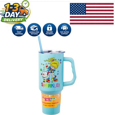 40oz Stainless Steel Rainbow Brite Tumbler with Handle   Hydration on the Go