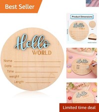 Newborn Announcement Sign, 15cm/5.9in Wooden Hello World Newborn Sign Birth B...