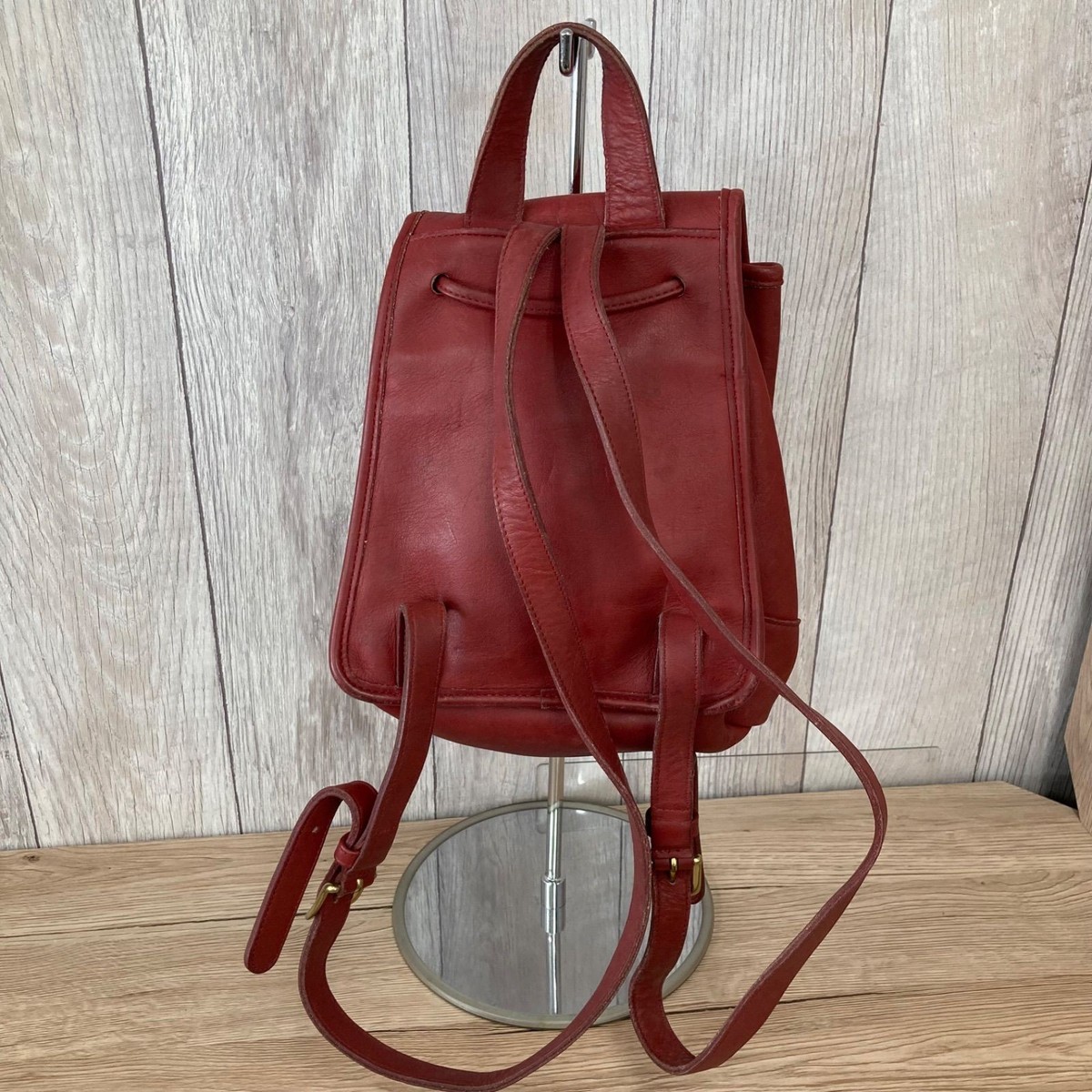 美品 クリーニング済 old coach 9960 daypack Old COACH 9960 Red Leather Backpack Purse Drawstring Daypack Used