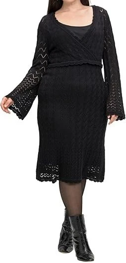 Damen Große Größen Kleid Strickkleid Sheego schwarz V-Ausschnitt Gr. 50 (0 686) - Bild 3 von 4