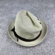 Pau Charly Men's Fedora Panama Cuban Hat Beige Straw Flat Brim Summer Sun Cap