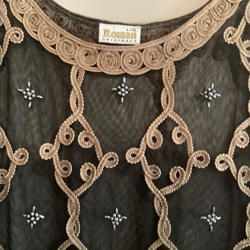 ROMAN Black Diamante Blouse Vest Top Sequin Lace Mesh (UK XL 18) Party Evening - Picture 5 of 8