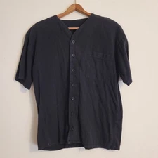 Deva Lifewear Black Button Up Short Sleeve Shirt Top Baseball Size Small Womens
