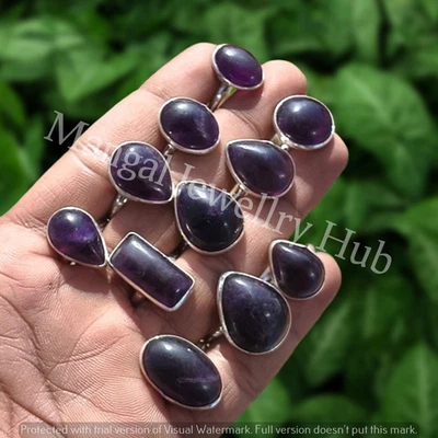 Vente tendance bagues pierres précieuses améthyste plaqué argent sterling 925... - Photo 1/4