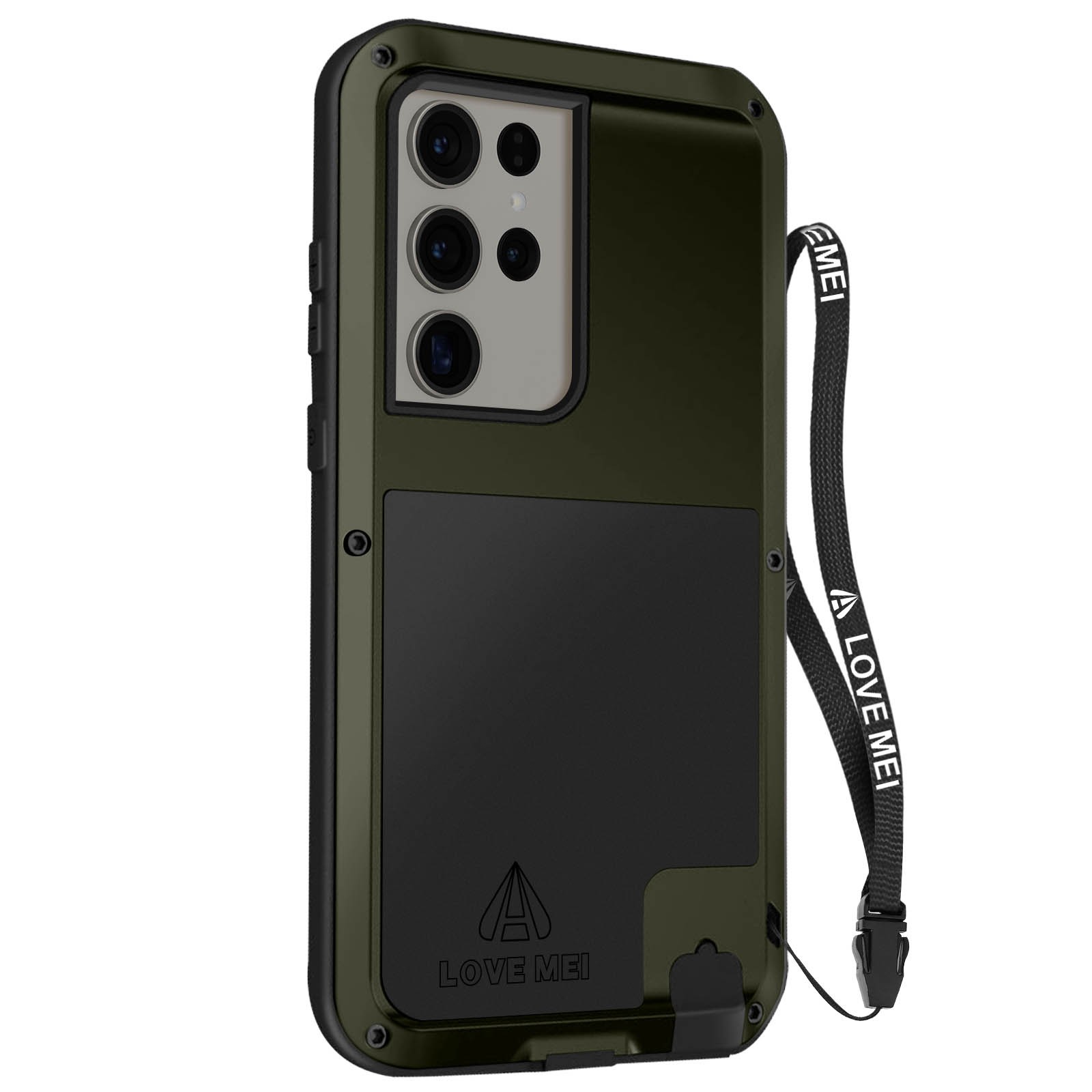 Coque antichoc S23 Ultra robuste LoveMei Powerful pour éviter les bris d'écran en vert kaki