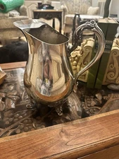 Vintage Footed Silver-plated Water Pitcher With Ice Guard