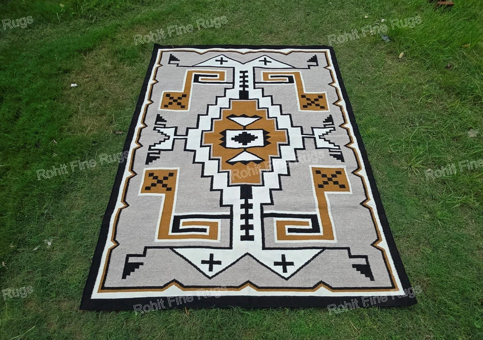 5x8 Ft Handwoven Kilim Wool Navajo Rug Halloween Decor Housewarming Area Rug - Image 3 of 4