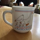 Vtg Arcopal France Coffee Mug Country Geese Milk Glass
