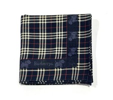 Burberry Vintage Handkerchief Blue Plaid Checks Men Pocket Square Cotton 18