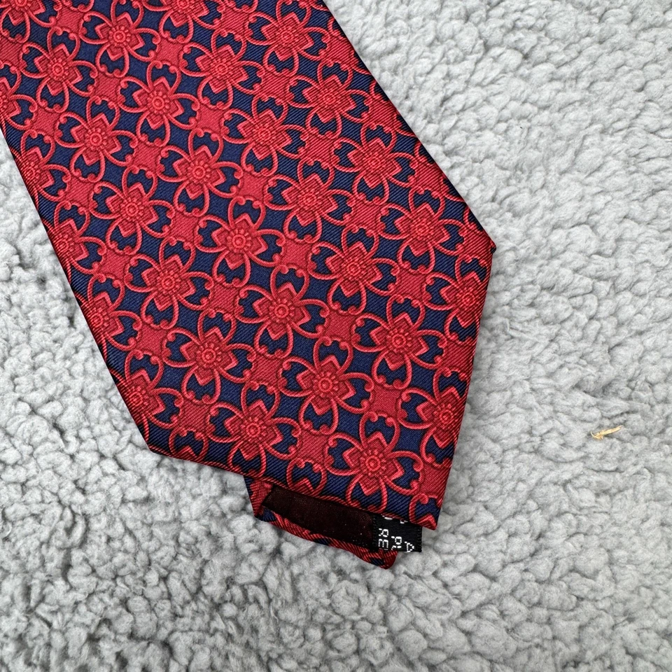 VINTAGE Burberrys Tie Mens Red Blue Silk Floral Geometric Medallion Necktie - Image 4 of 4