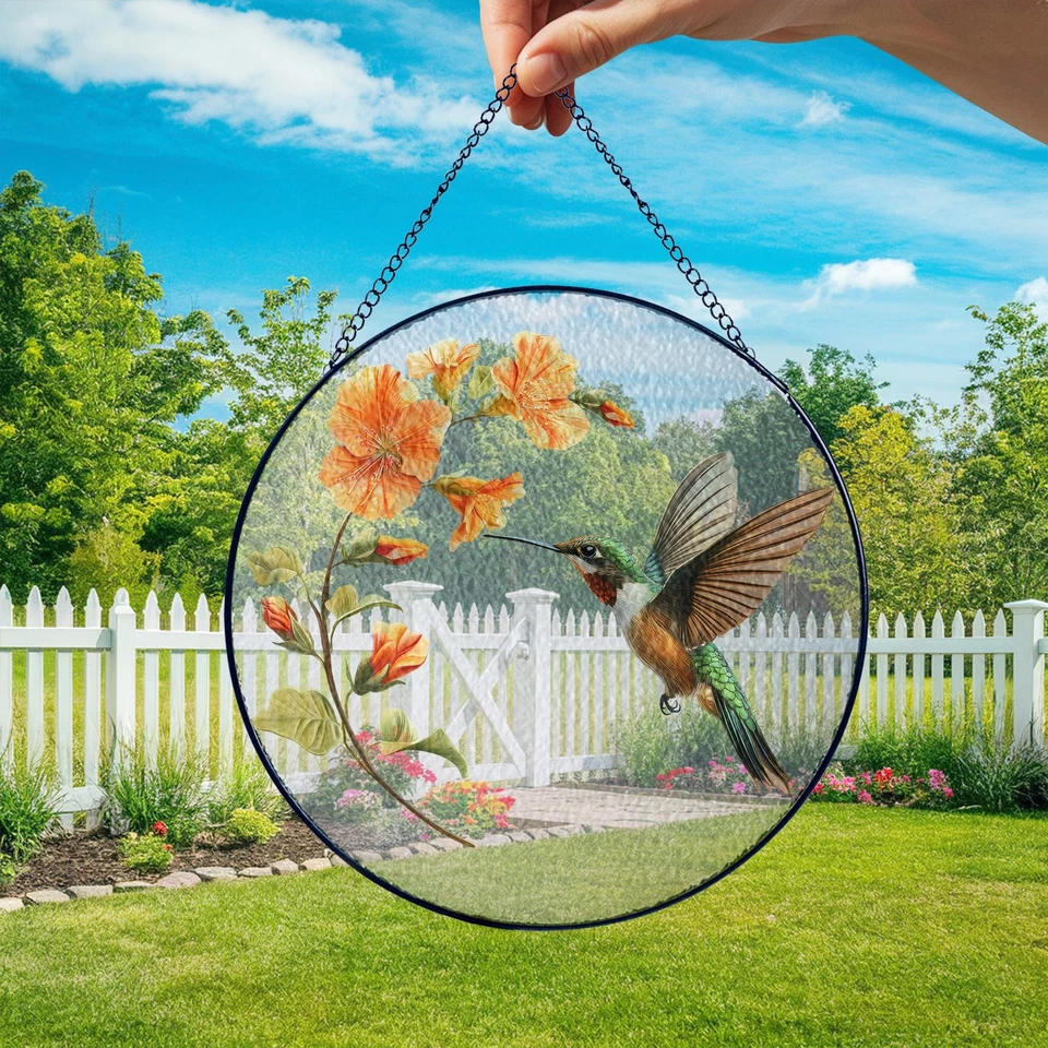 Colibrí, atrapasol vitral, regalo flor pájaro Foto 2 de 3