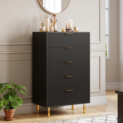Black Dresser, Modern 5 Drawer Dresser for Bedroom with Gold Handle and Large Dr | eBay Black Dresser, Modern 5 Drawer Dresser for Bedroom with Gold Handle and Large Dr | eBay