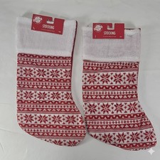Christmas Red  White Snowflake Stockings 18" Christmas House Set of 2