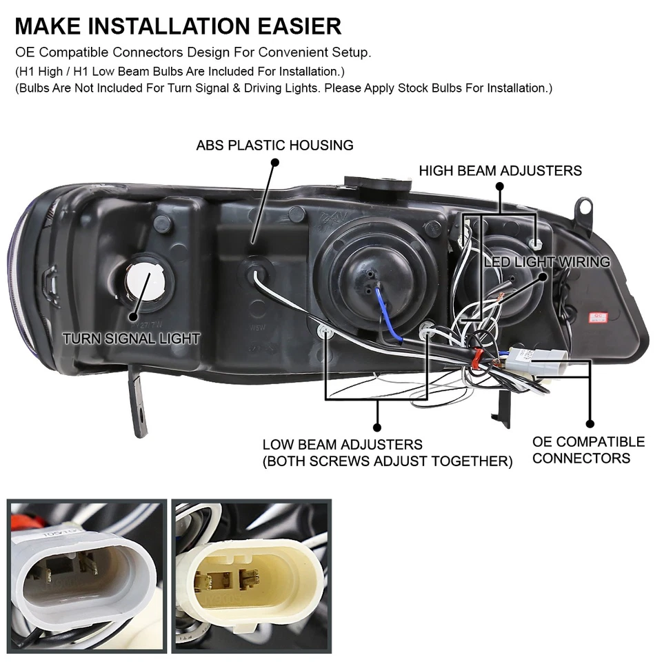 Black Fits 1998-2002 Honda Accord LED Halo Projector Headlights Head Lamps 98-02 - Imagem 4 de 4