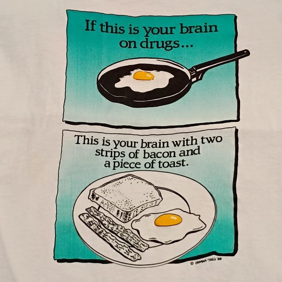 👾Camiseta blanca gráfica Brain on Drugs años 90 vintage para hombre talla mediana 16,5x26 Foto 2 de 4
