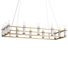 Brushed Natural Brass 12 Light Linear Chandelier from the Rosalind Collection