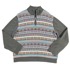 Tommy Hilfiger Mens Fair Isle Striped 1/4 Zip Sweater XL Gray Colorblock Nordic