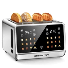 4 Slice Toaster with Touch Screen, Stainless Steel Smart Bread Toaster, 1.5" ...
