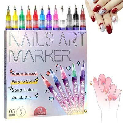 12 Color Nail Art Pens Set,Nail Art Markers Polish Pen,3D Quick-Dry Nail Polish