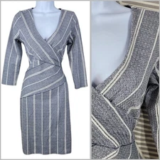 Anthropologie Maeve Wrapped Stripe Column Sheath Dress Small Blue Bodycon 